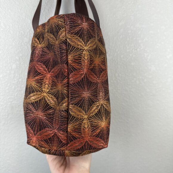 Maruca Treasure Tote Shoulder Bag Purse Open Top Recycled Fabric Brown Medallion - Picture 6 of 9